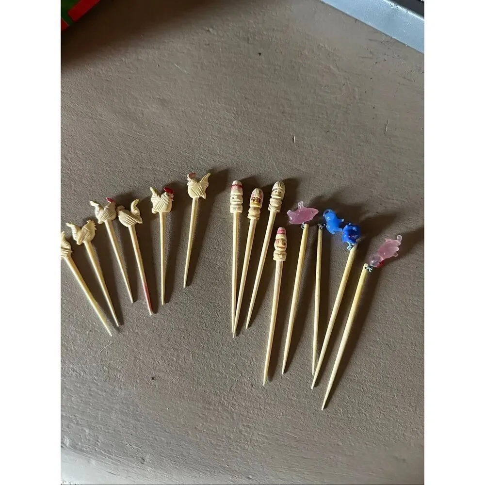 Vintage hand carved cocktail picks
